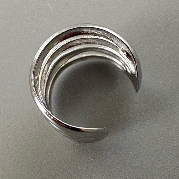 Rhodium Plated Four-Band Ear Cuff – Modern Wide Cuff Look, No Piercing Needed - Picture 10 of 12